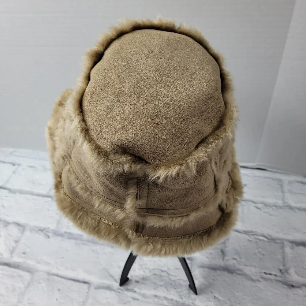 The Childrens Place Girls Tan Faux Suede & Fur Bucket Hat size 4-6